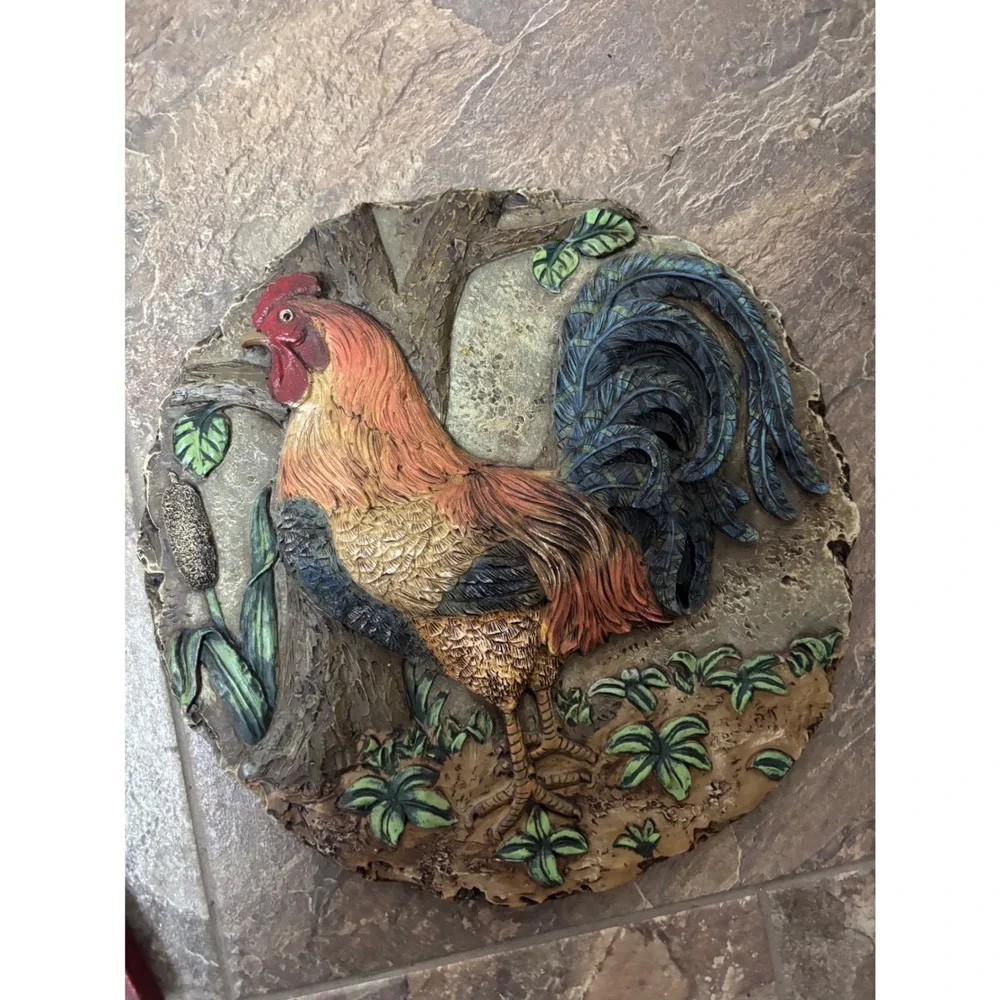 Vintage Farmhouse Rooster Wall Plaque 11 Inch Round Rustic Country Decor Relief